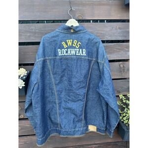 Vintage Rocawear Jean Jacket Mens Heavy Blue Denim Stitching Hip Hop Y2K XXL